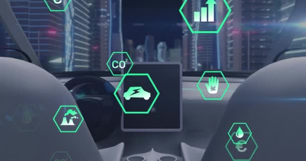 Animation Data Processing Ecology Icons Car City Global Business Digital — 비디오