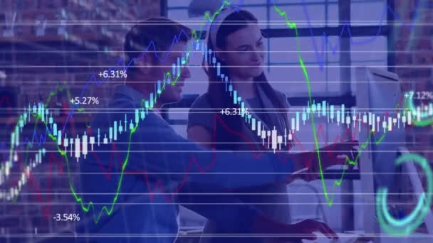 Animación Del Procesamiento Datos Financieros Sobre Personas Negocios Que Trabajan — Vídeo de stock