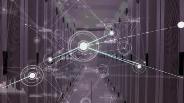 Анимация Сети Соединений Обработкой Данных Через Компьютерные Серверы Глобальные Связи — стоковое видео