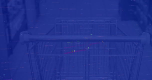 Animation Data Processing Shopping Cart Blue Background Global Business Digital — Stockvideo