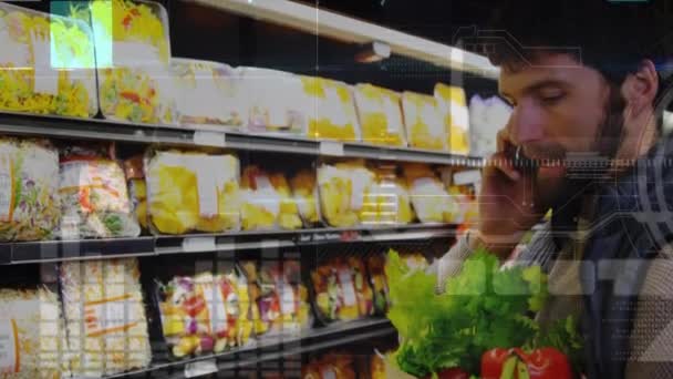 白人男性の買い物に関するデータ処理のアニメーション ショッピング デジタルインターフェイスの概念デジタル生成されたビデオ — ストック動画