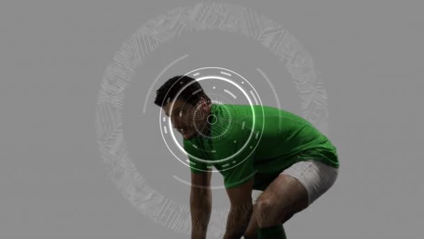 Animation Data Processing Caucasian Male Rugby Player Global Sports Connections — Stockvideo