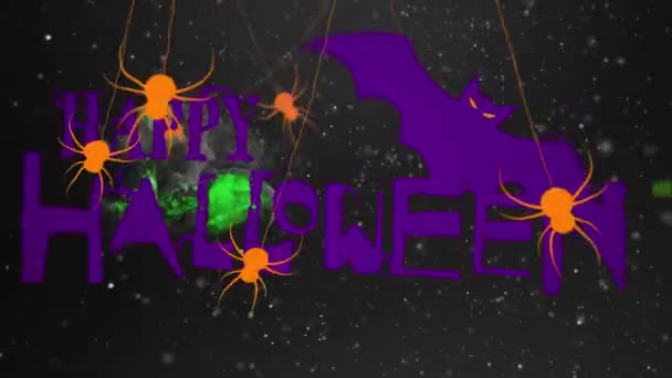 Animation Spiders Bat Happy Halloween Text Black Background Halloween Tradition — Stockvideo