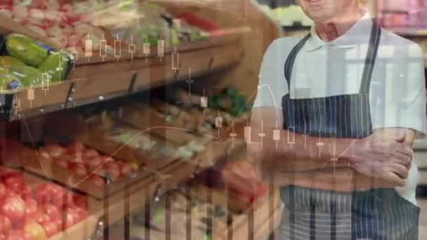 Animation Data Processing Caucasian Male Shop Assistant Shopping Retail Digital — Stockvideo