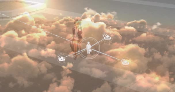 Animation Network Connections Woman Using Smartphone Clouds Global Networks Computing — 비디오