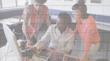 Animation of business people over financial data processing. Global business, computing, connections and data processing concept digitally generated video.