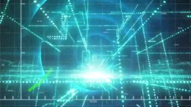 Animation of data processing over shapes moving. Global business and digital interface concept digitally generated video.