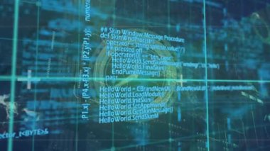 Animation of data processing over clock. Global business, finances, computing and data processing concept digitally generated video.