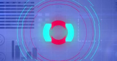 Animation of red shapes moving over data processing. Global business and digital interface concept digitally generated video.