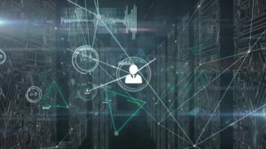 Animation of network of connections and data processing over computer server. Global networks, computing, business, finance and data processing concept digitally generated video.