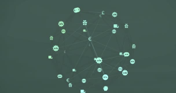 在灰色背景下旋转的数字图标的全球动画 全球联网和商业技术概念 — 图库视频影像