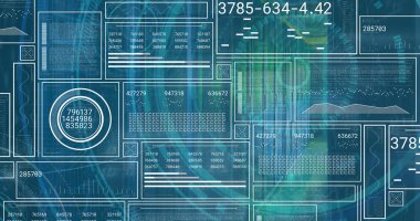 Composition of binary coding medical icons and data processing on screen on black background. Digital interface and technology concept.