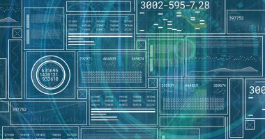 Composition of binary coding medical icons and data processing on screen on black background. Digital interface and technology concept.