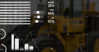 Image of financial data processing over payment terminal. Global covid pandemic medicine and healthcare services concept digitally generated image.