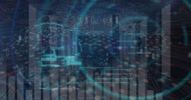 Image of financial data processing over digital screen. Global finance economy business and digital interface concept digitally generated image.