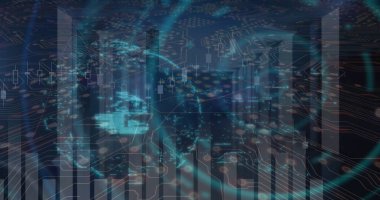 Image of financial data processing over digital screen. Global finance economy business and digital interface concept digitally generated image.