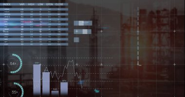 Image of data processing over server walking. Global business digital interface technology and networking concept digitally generated image.