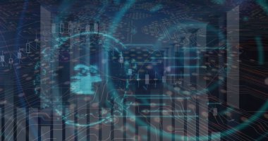 Image of financial data processing over digital screen. Global finance economy business and digital interface concept digitally generated image.