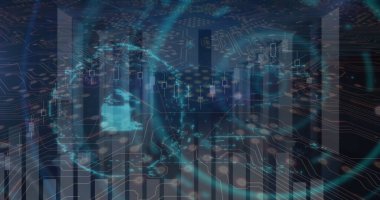 Image of financial data processing over digital screen. Global finance economy business and digital interface concept digitally generated image.