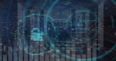 Image of financial data processing over digital screen. Global finance economy business and digital interface concept digitally generated image.