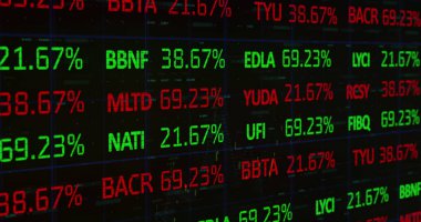 Image of financial data processing and statistics recording. global finances, business, digital interface and technology concept digitally generated image.