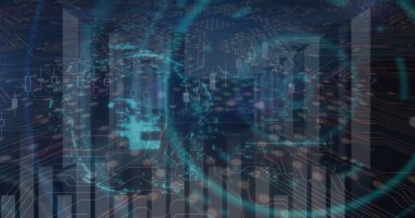 Image of financial data processing over digital screen. Global finance economy business and digital interface concept digitally generated image.