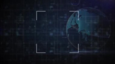 A globe is shown with data processing and technology concept animations. Global connections digital interface and digital interface concept digitally generated video.