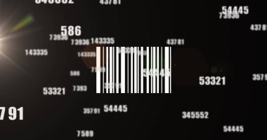 Image of bar code over data processing on black background. Global business and digital interface concept digitally generated image.