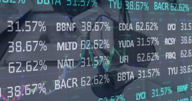 Digital image of stock market data processing against smartphone on table. global finance and economy concept