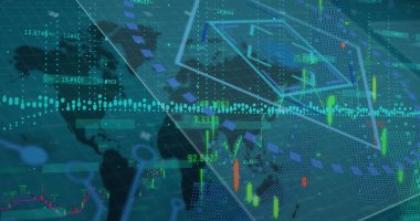 Dünya haritası üzerinde veri işleme resmi. küresel iş, finans, bağlantılar ve dijital arayüz konsepti dijital olarak oluşturulmuş görüntü.