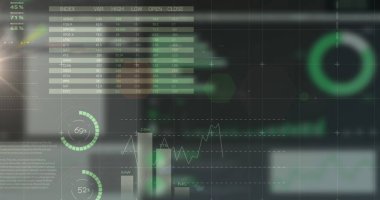 Siyah arkaplan üzerinde veri işleme resmi. küresel iş, finans, bağlantılar ve dijital arayüz konsepti dijital olarak oluşturulmuş görüntü.