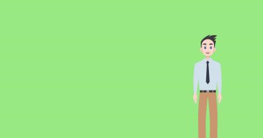 Image of pictogram of man in shirt with copy space on green background. Business, education and male professional concept digitally generated image.