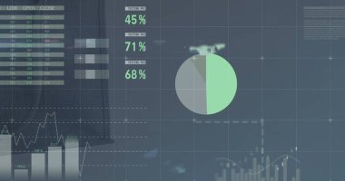 Ekrandaki borsada istatistik ve veri işleme resimleri. Küresel iş dünyası dijital arayüz teknolojisi ve dijital olarak oluşturulan ağ konsepti.