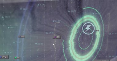 Image of digital circle with social media notifications, computer icons and stock market data. Digitally generated, multiple exposure, telecommunication, internet, trading, investment, technology.