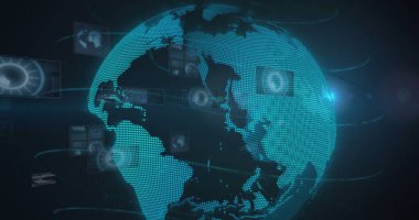 Dünya üzerinde veri işleme görüntüsü. küresel iş ve dijital arayüz kavramı dijital olarak oluşturulmuş görüntü.