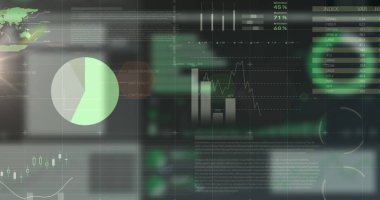 Siyah arkaplan üzerinde veri işleme resmi. küresel iş, finans, bağlantılar ve dijital arayüz konsepti dijital olarak oluşturulmuş görüntü.