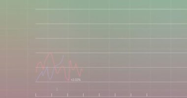 Animation of statistical data processing against green and pink gradient background. Business data technology concept