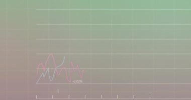 Animation of statistical data processing against green and pink gradient background. Business data technology concept