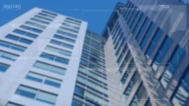 Animation Digital Screen Low Angle View Tall Modern Building City — Stok video