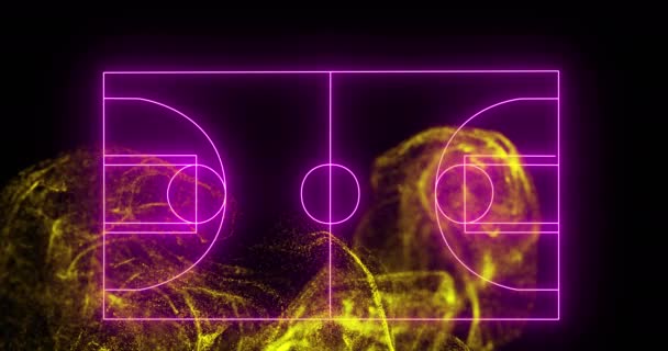 Animation Yellow Digital Wave Neon Purple Football Pitch Layout Black — Video Stock