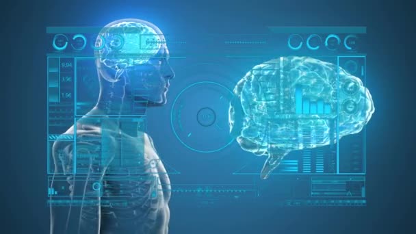 Animation Human Body Brain Data Processing Global Science Business Finances — Stok video