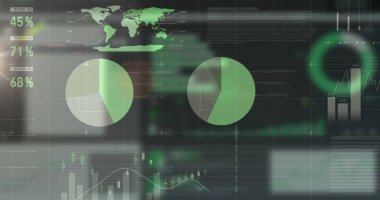 Siyah arkaplan üzerinde veri işleme resmi. küresel iş, finans, bağlantılar ve dijital arayüz konsepti dijital olarak oluşturulmuş görüntü.