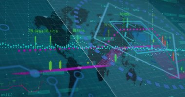 Dünya haritası üzerinde veri işleme resmi. küresel iş, finans, bağlantılar ve dijital arayüz konsepti dijital olarak oluşturulmuş görüntü.