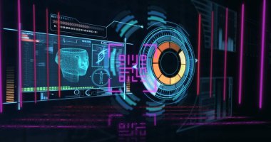 Image of qr code over digital interface. global data processing, technology and connections concept digitally generated image.