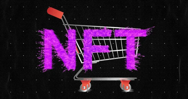 Animation Nft Text Shopping Cart Black Background Global Finances Shopping — Stock Fotó