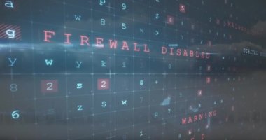 Animation of cyber attack warning text and data processing. Global online security, business, finances, computing and data processing concept digitally generated video.