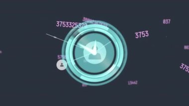 Animation of connected dots over digital clock and changing numbers against black background. Digitally generated, hologram, globalization, communication, growth, time and technology concept.