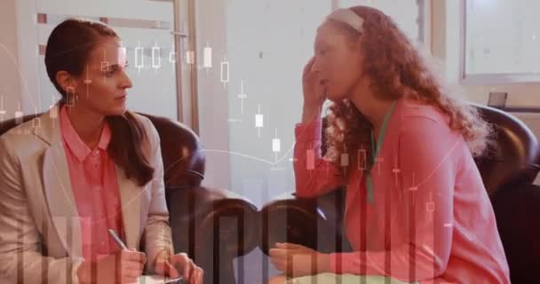 Animation Data Processing Caucasian Businesswomen Talking Office Global Business Digital — Wideo stockowe
