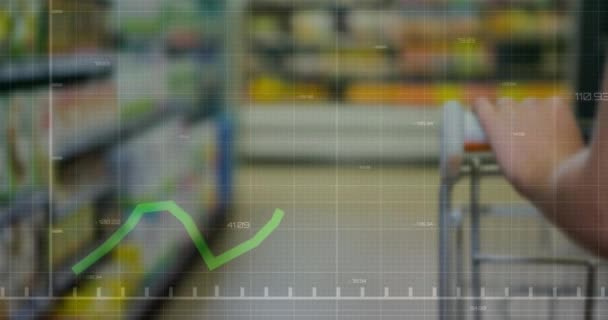 Animation Statistical Data Processing Hand Holding Shopping Cart Grocery Store — Wideo stockowe