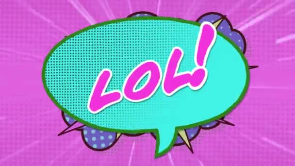 Animation Lol Text Retro Speech Bubble Light Trails Purple Background — Stok video